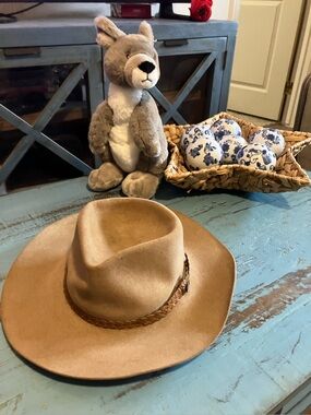 Akubra Tan Wide-Brim leather Hat with Braided Band - Snowy River